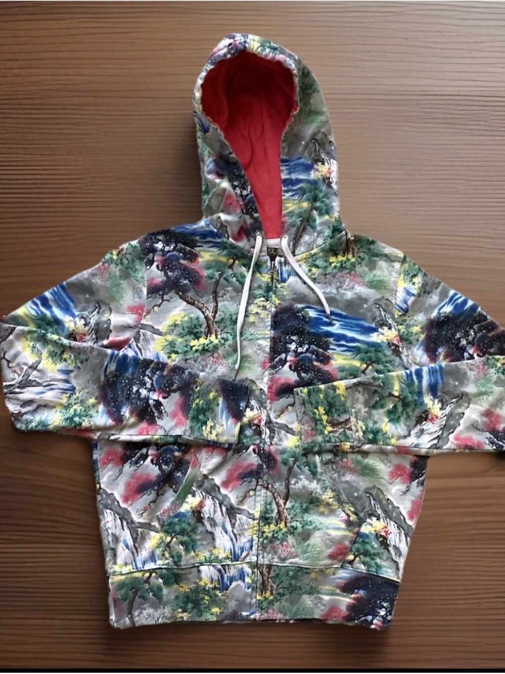 Y2K Lucky Brand Zip Up Hoodie Japanese Landscape Bonsai Size Small